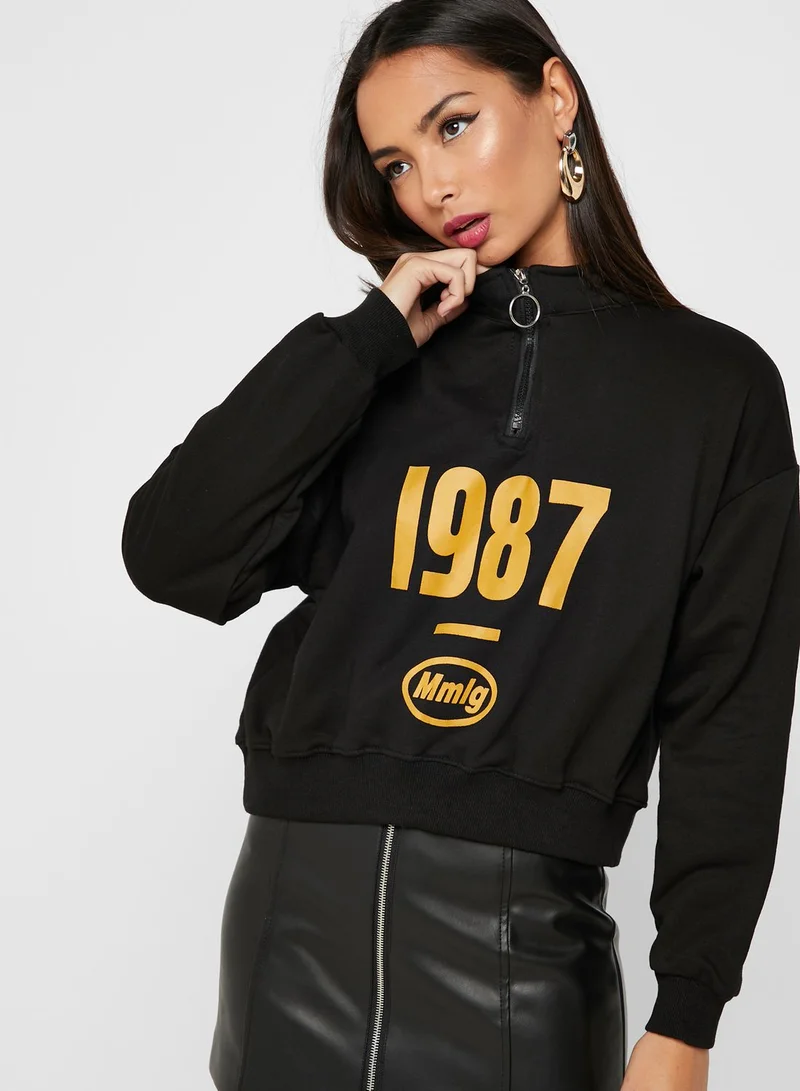Ginger Varsity Zip Neck Sweatshirt