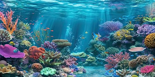iTapnoom Ocean Floor Aquarium Background, Underwater Tropical Fish Coral Reef Aquatic Nature Plant Fish Tank Backdrop Decor, Polyester Fabric with 6 EVA Double-Sided Tapes 48x24 inches/120x60cm - Image 1