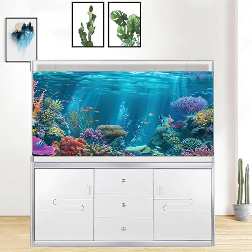 iTapnoom Ocean Floor Aquarium Background, Underwater Tropical Fish Coral Reef Aquatic Nature Plant Fish Tank Backdrop Decor, Polyester Fabric with 6 EVA Double-Sided Tapes 48x24 inches/120x60cm - Image 3