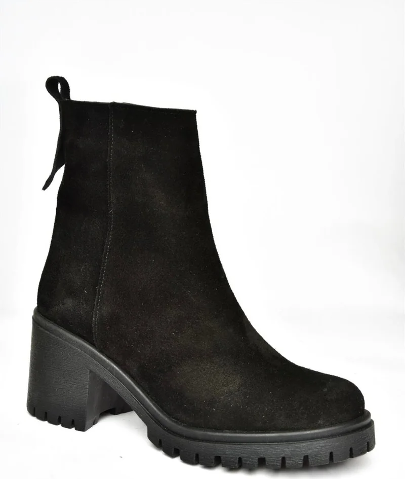Fox Shoes R654006502 Black Suede Thick Heeled Women's Boots