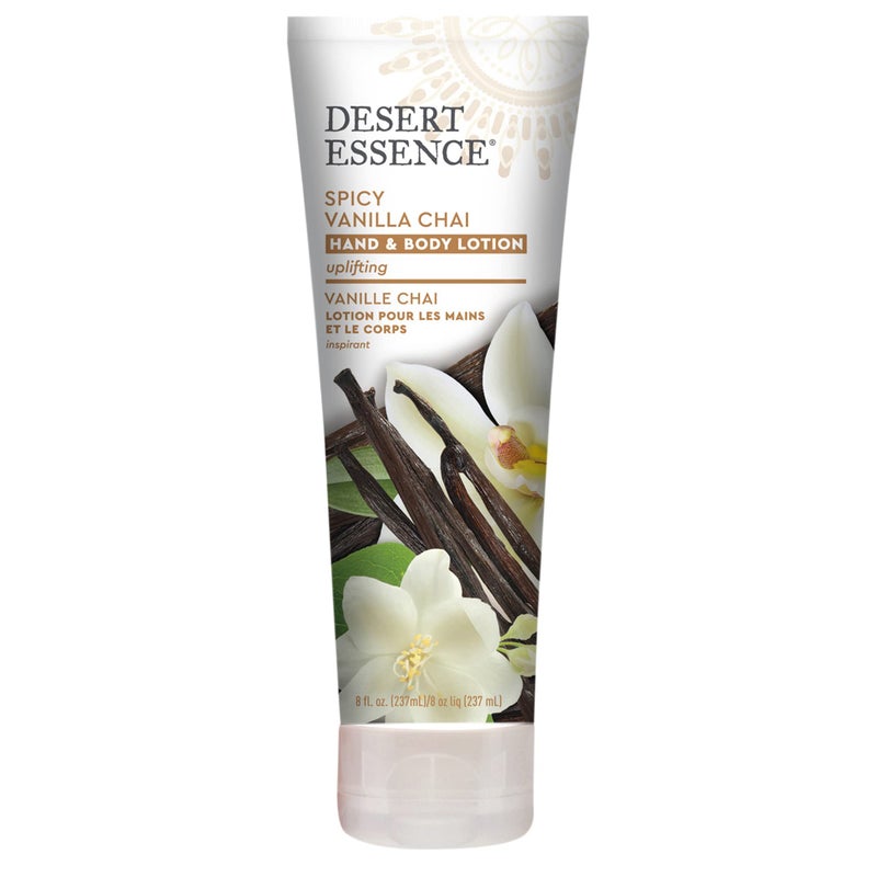 Desert Essence Spicy Vanilla Chai Hand & Body Lotion, Uplifting, Smoothes & Softens Skin, No Greasy Residue, Aloe Vera, Shea Butter, Vitamin E, 8 Fl Oz - Image 1