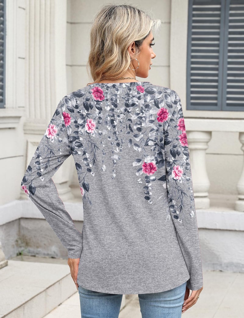 TCOT Womens T Shirts Spring Long Sleeve Crew Neck Tunic Tops to Wear with Leggings Blouse Gray Cute Clothes L - Image 3
