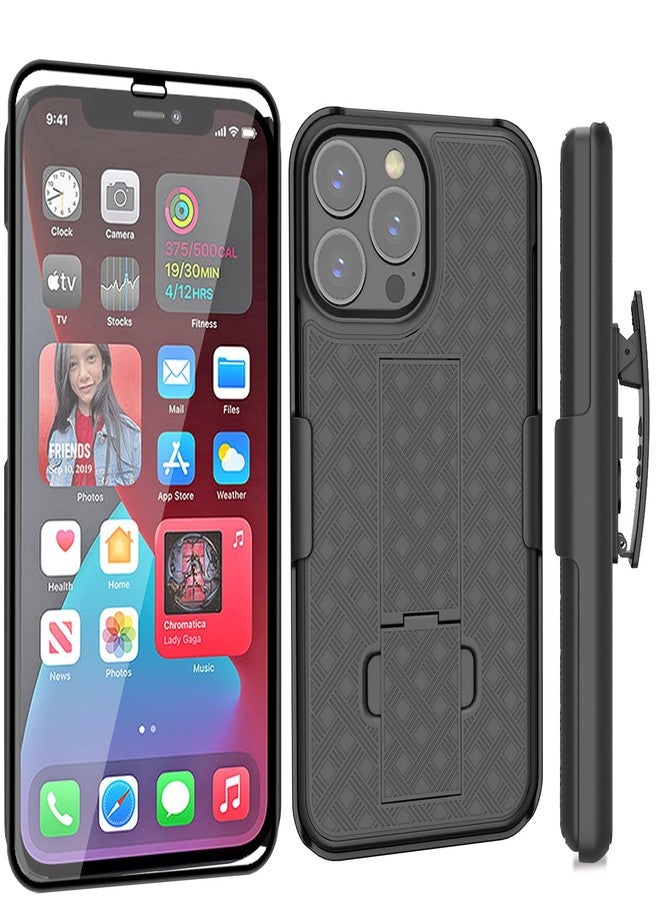 Ailiber Compatible with iPhone 13 Pro Case, iPhone 13 Pro Holster with Screen Protector, Swivel Belt Clip, Kickstand Holder, Slim Shockproof Shell Slide Pouch Phone Case for iPhone 13 Pro 6.1 in-Black - Image 1