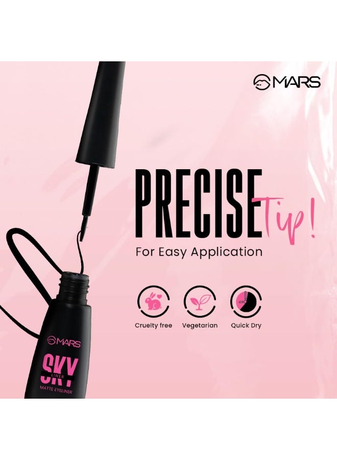 مارس محدد عيون سائل مطفي من مارس سكاي لاينر للنساء | يدوم طويلاً ومقاوم للماء | تطبيق دقيق | لمسة نهائية مطفية | مقاوم للتلطخ | يدوم حتى ١٢ ساعة (٤.٥ مل) (أسود) - Image 2