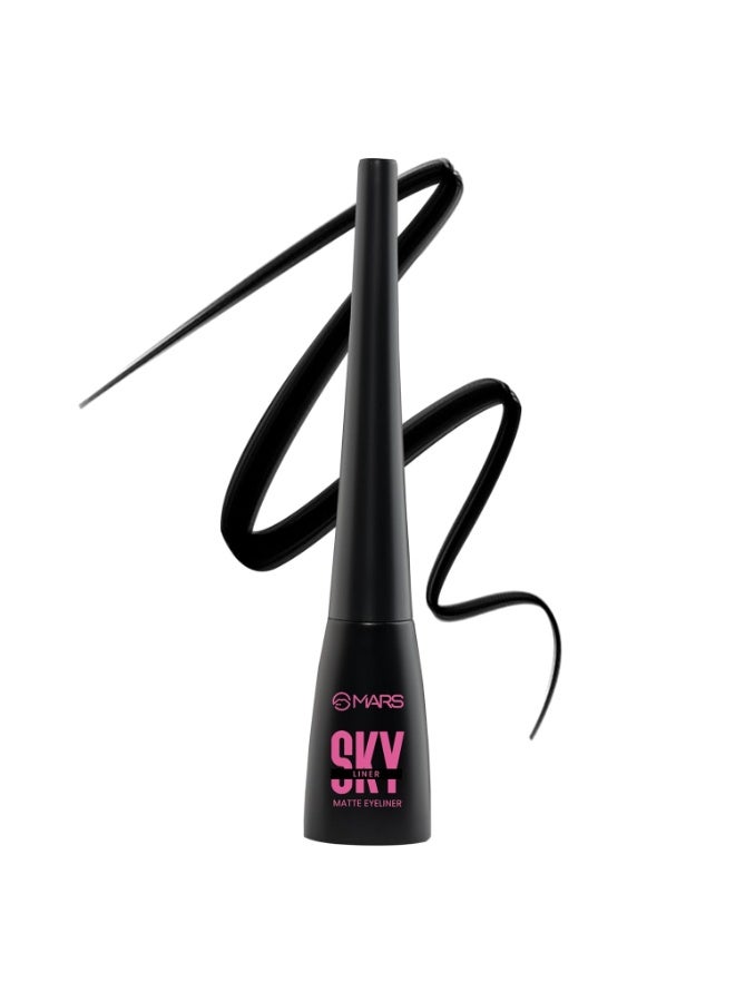 مارس محدد عيون سائل مطفي من مارس سكاي لاينر للنساء | يدوم طويلاً ومقاوم للماء | تطبيق دقيق | لمسة نهائية مطفية | مقاوم للتلطخ | يدوم حتى ١٢ ساعة (٤.٥ مل) (أسود) - Image 1