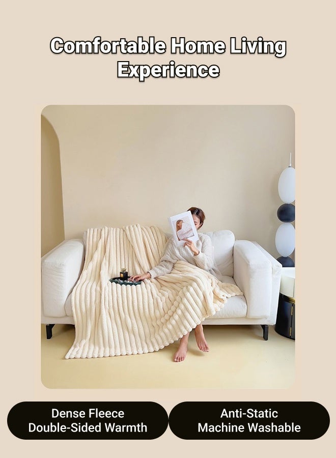 Polyester winter blanket. Dimensions: 200 x 150 cm - Soft and comfortable, suitable as a nap blanket, air-conditioning blanket, decorative throw, sofa blanket or travel blanket - Cream white - Image 3
