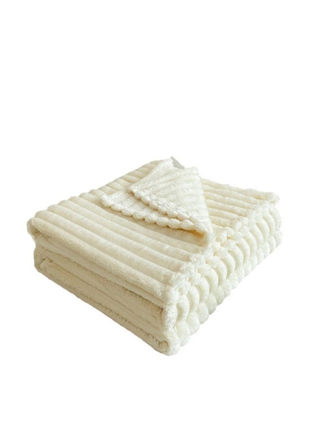 Polyester winter blanket. Dimensions: 200 x 150 cm - Soft and comfortable, suitable as a nap blanket, air-conditioning blanket, decorative throw, sofa blanket or travel blanket - Cream white - Image 1