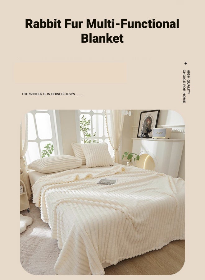 Polyester winter blanket. Dimensions: 200 x 150 cm - Soft and comfortable, suitable as a nap blanket, air-conditioning blanket, decorative throw, sofa blanket or travel blanket - Cream white - Image 2