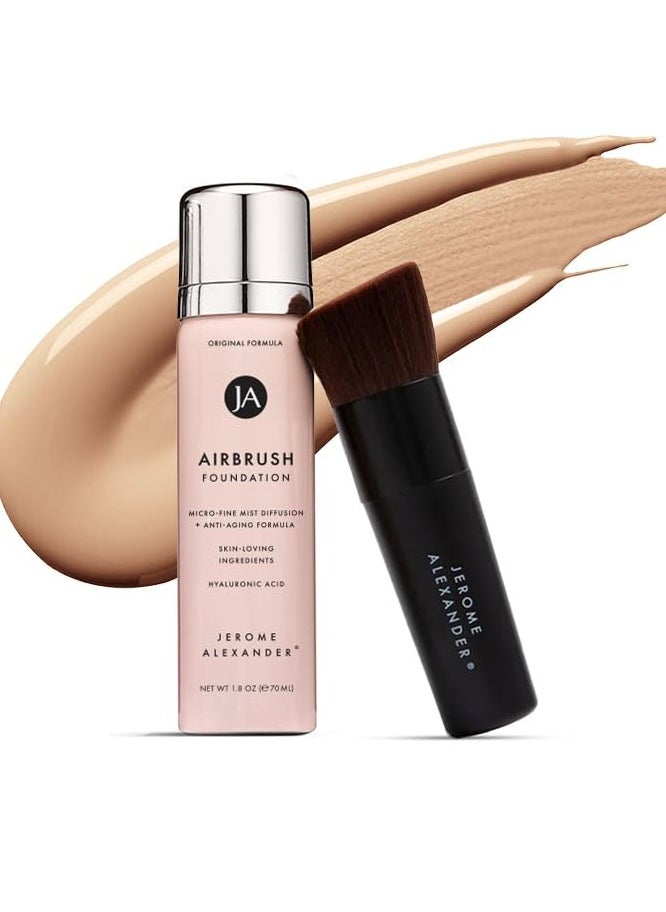 Jerome Alexander MagicMinerals AirBrush Foundation by Jerome Alexander – 2pc Set with Airbrush Foundation and Kabuki Brush - Spray Makeup with Anti-aging Ingredients for Smooth Radiant Skin - Light  - Image 1