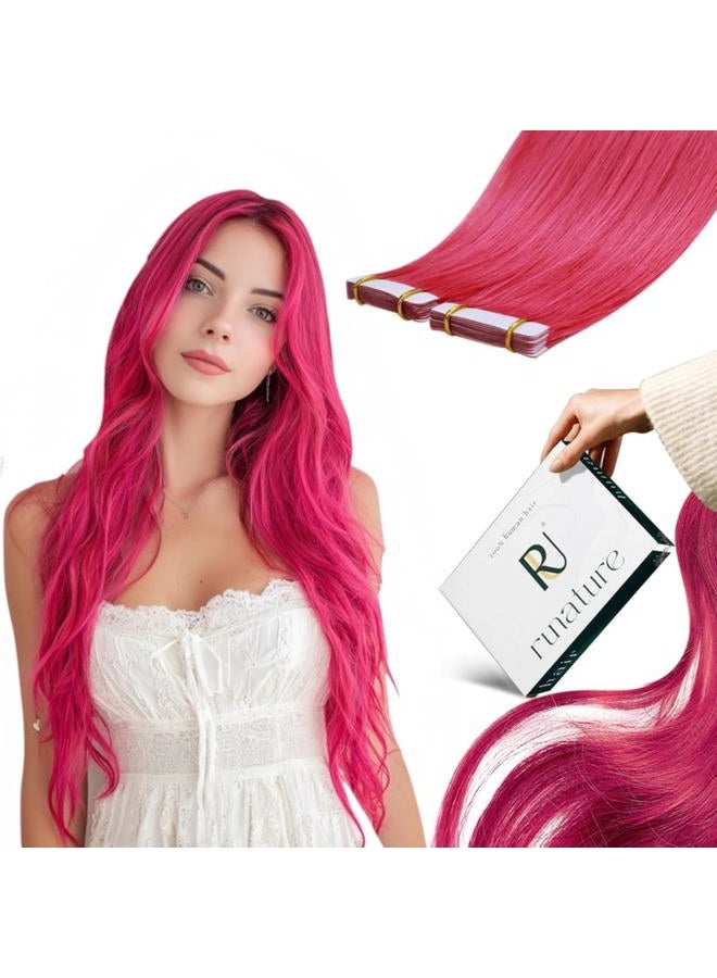 RUNATURE Tape in Hair Extensions Human Hair, Hot Pink, Real Remy Hair, Colored Hair Extensions for Highlight, 20 Inch, 25g, 10pcs - Image 1