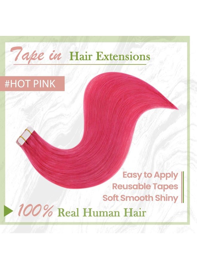 RUNATURE Tape in Hair Extensions Human Hair, Hot Pink, Real Remy Hair, Colored Hair Extensions for Highlight, 20 Inch, 25g, 10pcs - Image 3