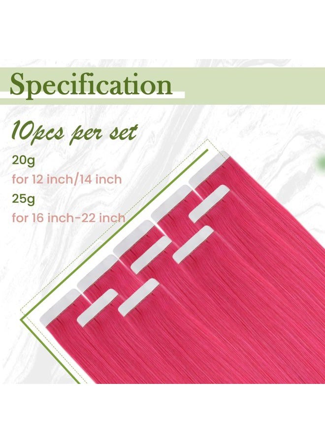 RUNATURE Tape in Hair Extensions Human Hair, Hot Pink, Real Remy Hair, Colored Hair Extensions for Highlight, 20 Inch, 25g, 10pcs - Image 4