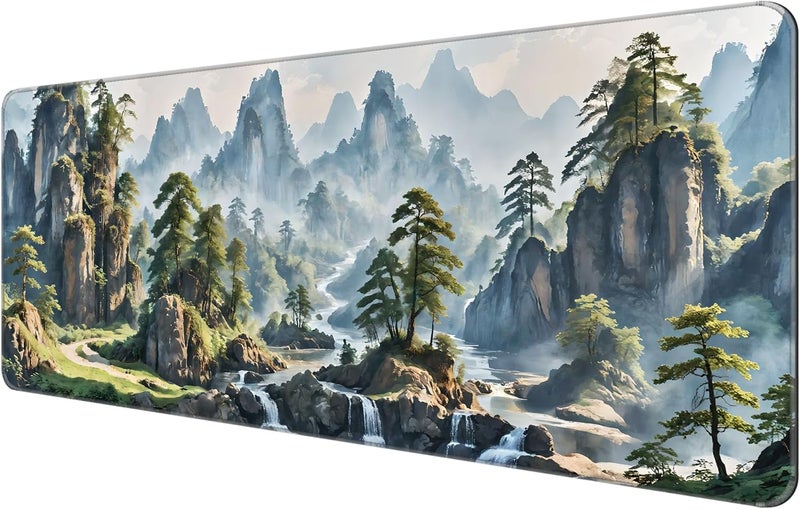 Dynippy Thin Extended Gaming Mouse Pad （31.5 * 11.8 * 0.08 inch） with Stitched Edges Large Mousepad Long XXL Keyboard and Mouse pad Desk Mat for Gaming Office & Home - Landscape Painting - Image 1