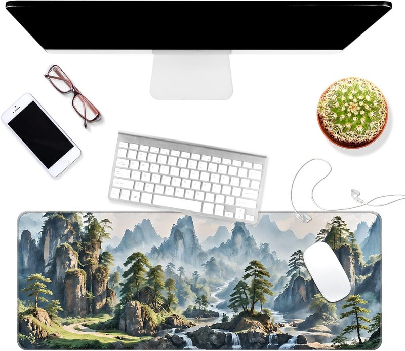Dynippy Thin Extended Gaming Mouse Pad （31.5 * 11.8 * 0.08 inch） with Stitched Edges Large Mousepad Long XXL Keyboard and Mouse pad Desk Mat for Gaming Office & Home - Landscape Painting - Image 3