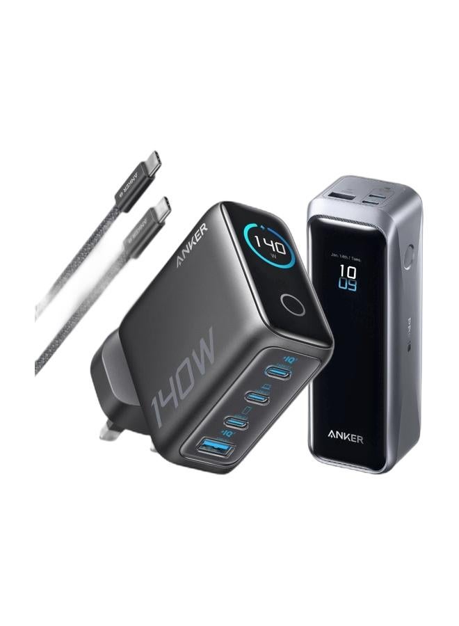 Anker شاحن USB C بقوة 140 واط، شاحن لابتوب، شاحن سريع متعدد الأجهزة بأربعة منافذ، محول طاقة متقدم بتقنية GaN، تحكم باللمس بديهي، متوافق مع MacBook، سلسلة iPhone 17، سامسونج، بيكسل، والمزيد & شاحن أنكر برايم، بنك طاقة بسعة 20,100 مللي أمبير، شاحن محمول بثلاثة منافذ مع خرج 220 واط، شحن ثنائي الاتجاه، معتمد للطيران، تحكم عبر التطبيق، ل MacBook، سلسلة iPhone 17/16/15، والمزيد، قاعدة الشحن غير مدرجة في الحزمة - Image 1