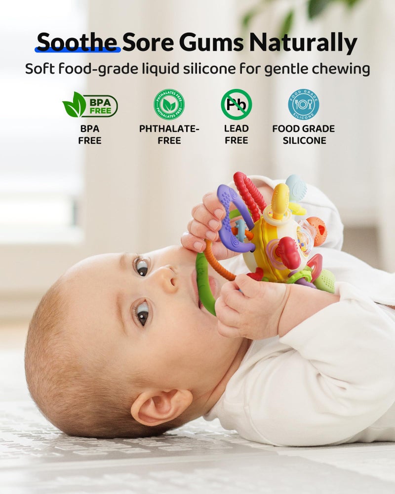 Infinno Baby Montessori Sensory Teething Toy - Safe, Multi-Functional BPA-Free Silicone Teether for Babies 0-12 Months - Teething Relief & Fun Play with Rattle - Perfect Baby Toys for Boys & Girls - Image 3