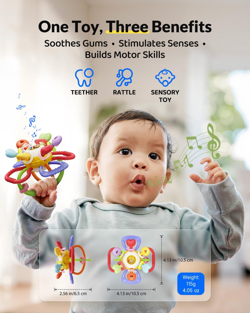 Infinno Baby Montessori Sensory Teething Toy - Safe, Multi-Functional BPA-Free Silicone Teether for Babies 0-12 Months - Teething Relief & Fun Play with Rattle - Perfect Baby Toys for Boys & Girls - Image 2