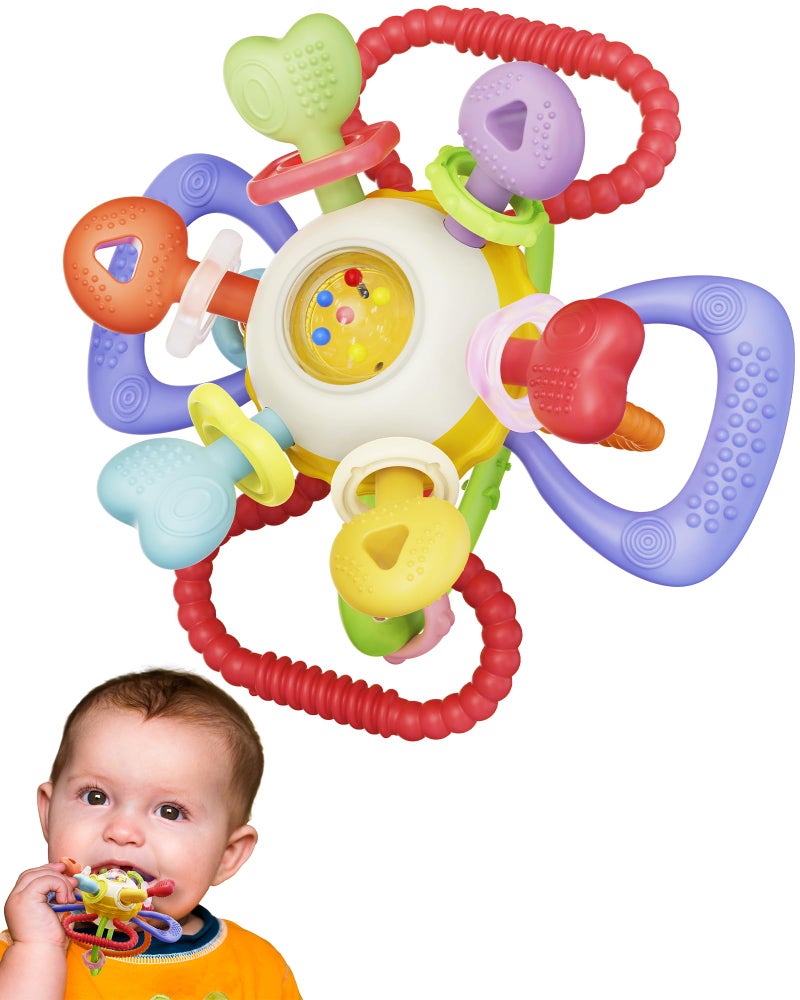 Infinno Baby Montessori Sensory Teething Toy - Safe, Multi-Functional BPA-Free Silicone Teether for Babies 0-12 Months - Teething Relief & Fun Play with Rattle - Perfect Baby Toys for Boys & Girls - Image 1