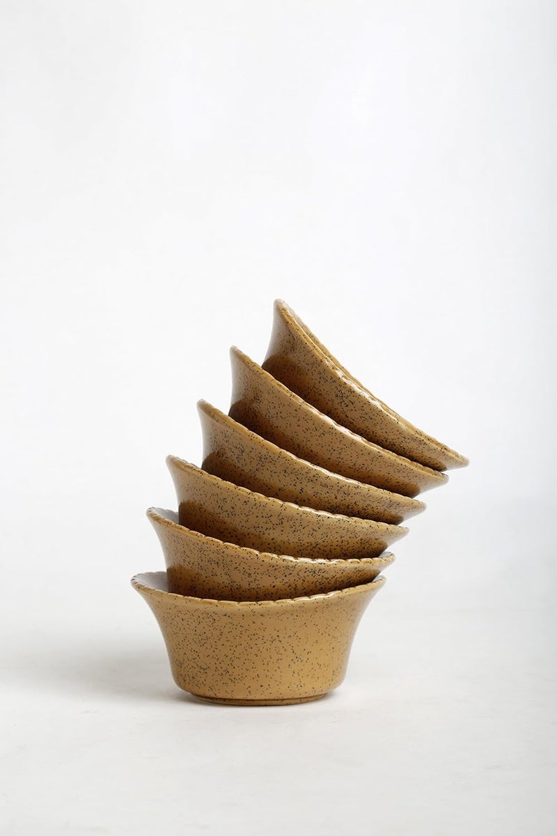 Caffeine Caffeine Ceramic Handmade Mustard Crackle Dining Bowl Set of 6 - Image 2