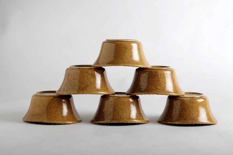 Caffeine Caffeine Ceramic Handmade Mustard Crackle Dining Bowl Set of 6 - Image 1