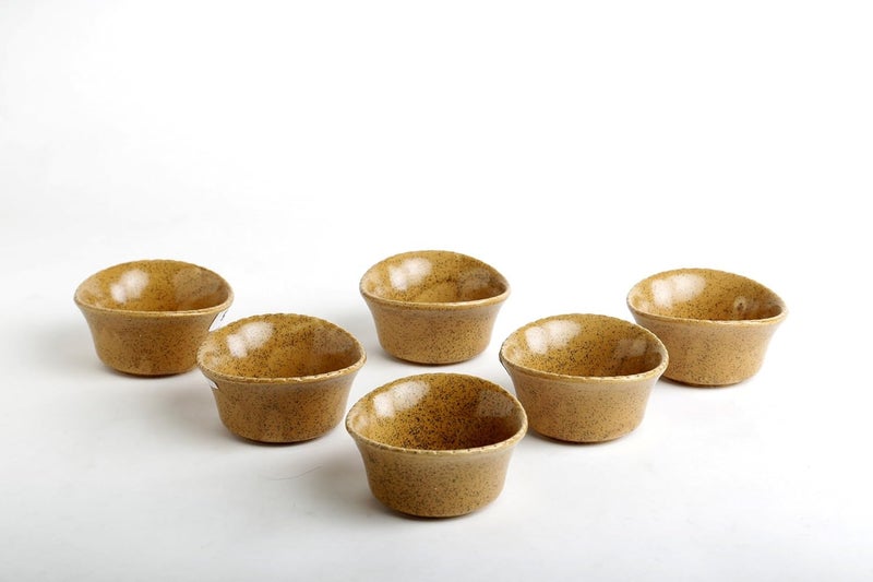 Caffeine Caffeine Ceramic Handmade Mustard Crackle Dining Bowl Set of 6 - Image 3