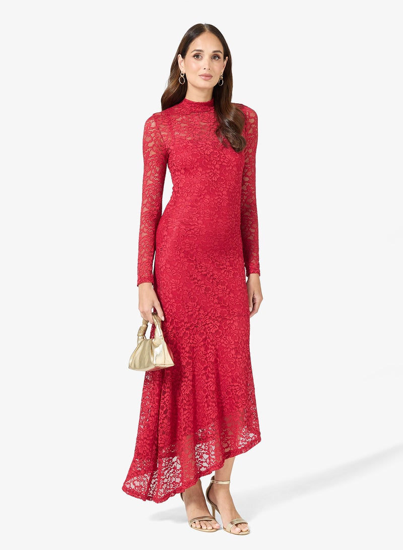 ELLA Asymmetric Hem Lace Dress - Image 4