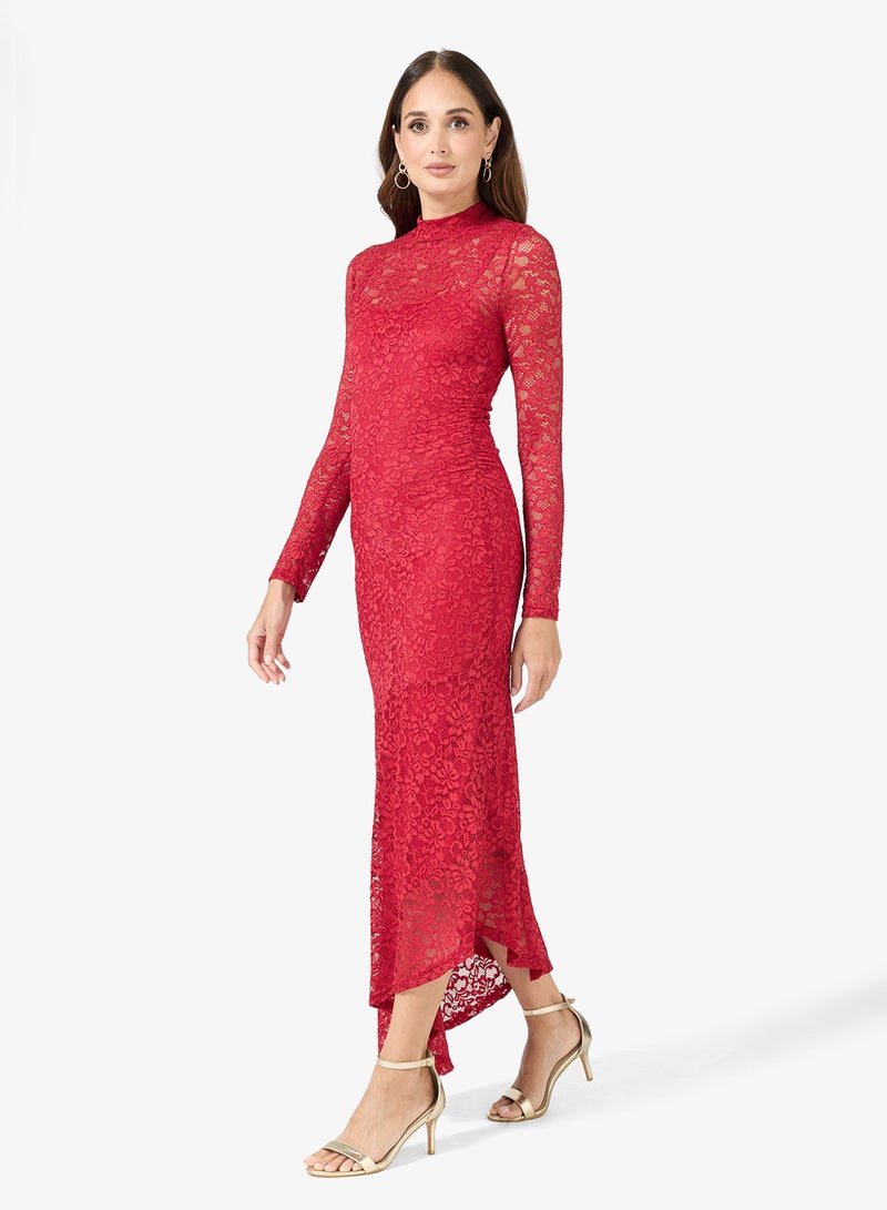ELLA Asymmetric Hem Lace Dress - Image 1
