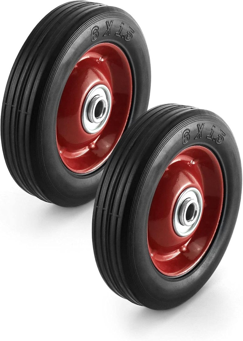 QWORK 2 Pack 6" x 1.5",1/2" Axle, Premium Rubber Wheel with Ball Bearing, Hand Truck Wheel, Capacity up to 132 lbs - Image 1