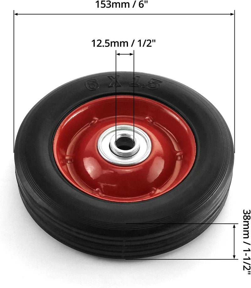 QWORK 2 Pack 6" x 1.5",1/2" Axle, Premium Rubber Wheel with Ball Bearing, Hand Truck Wheel, Capacity up to 132 lbs - Image 5