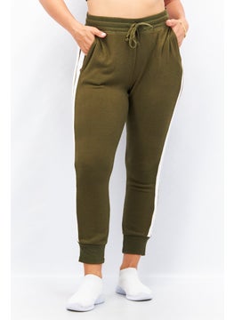 Women Drawstring Pull On Stripe Sweatpants, Olive