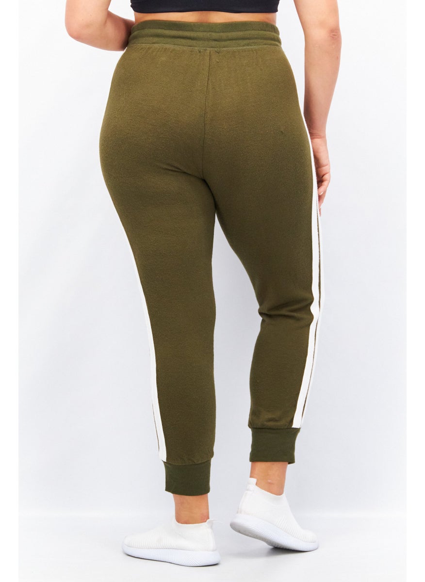 Aqua - Women Drawstring Pull On Stripe Sweatpants, Olive - Image 1