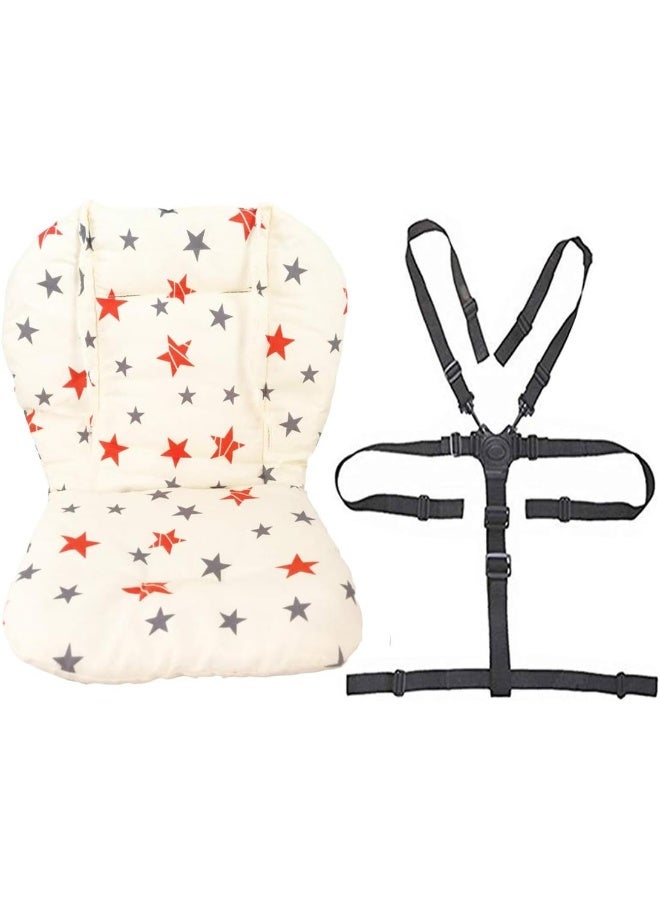 Twoworld Baby Stroller/High Chair Seat Cushion Liner Mat Pad Cover Resistant and High Chair Straps (5 Point Harness) 1 Suit (Stars) - Image 1