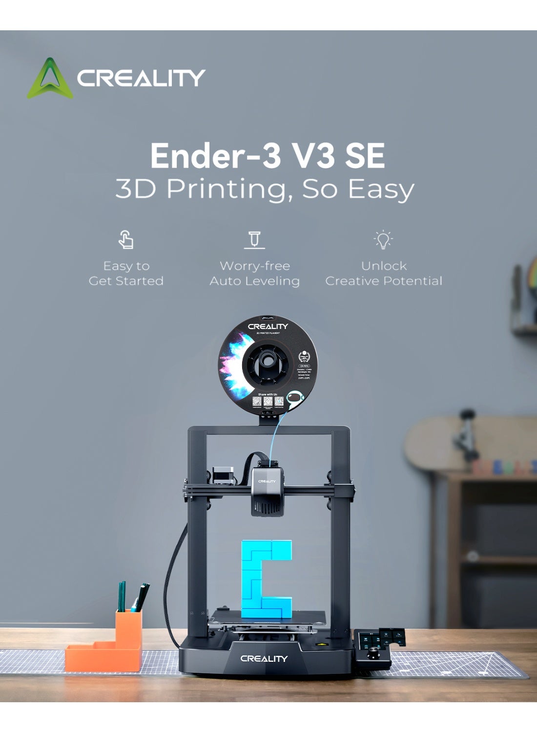 Creality 3D Printer, 250mm/s Printing Speed, DIY 3D Printers with CR Touch Auto Leveling, Sprite Direct Extruder, Auto-Load Filament Dual Z-axis Y-axis, Print Size 22×22×25cm, Ender 3 V3 SE