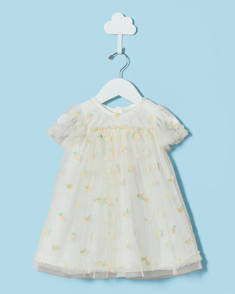 Redtag Infant Girls Ivory Embellished Mesh Dress