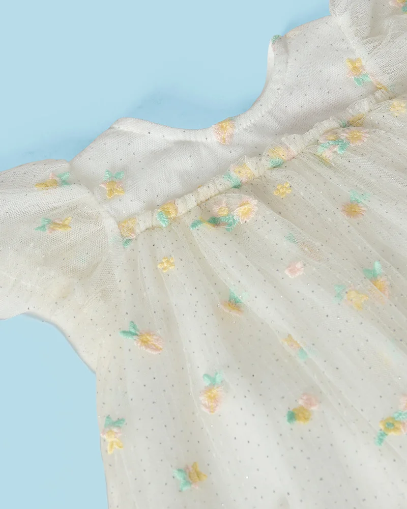 Redtag Infant Girls Ivory Embellished Mesh Dress