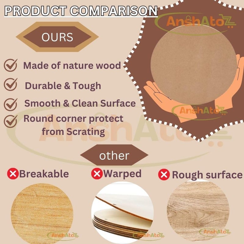 Anshatoz Round Wooden Canvas 12 inch MDF Art Board Sheet 3mm Used for Art, Craft, Painting, Mandala,Resin,Lippan Art, Decoration,Cake Base,Children Creativity DIY Set (Pack of 4) - Image 4