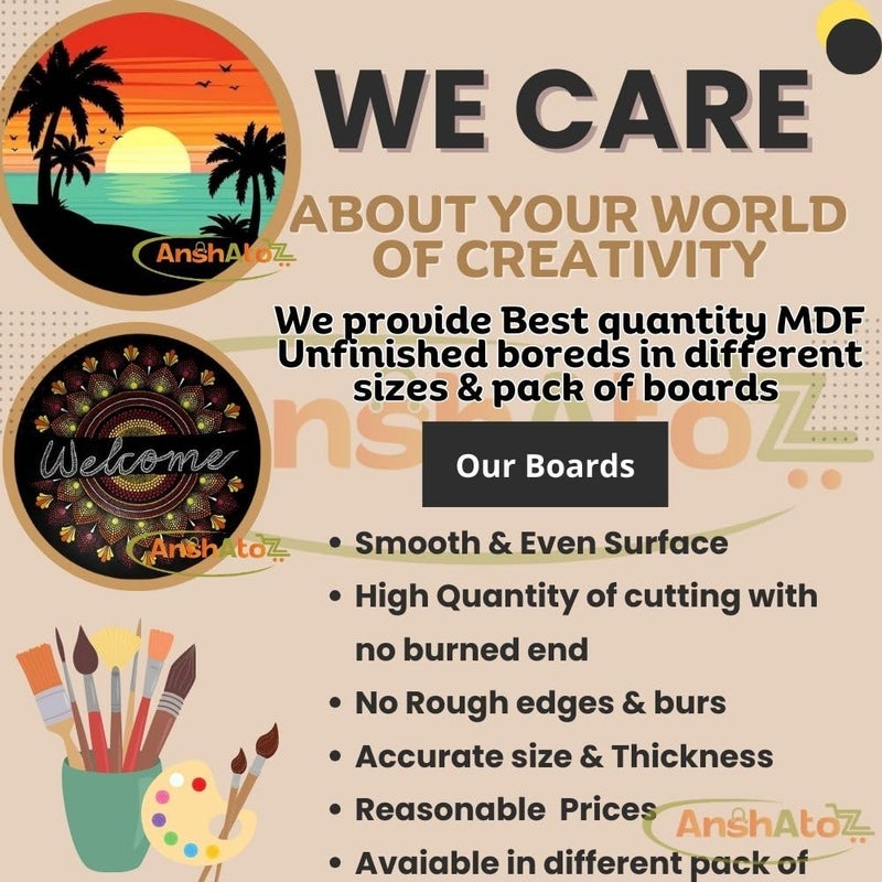 Anshatoz Round Wooden Canvas 12 inch MDF Art Board Sheet 3mm Used for Art, Craft, Painting, Mandala,Resin,Lippan Art, Decoration,Cake Base,Children Creativity DIY Set (Pack of 4) - Image 5