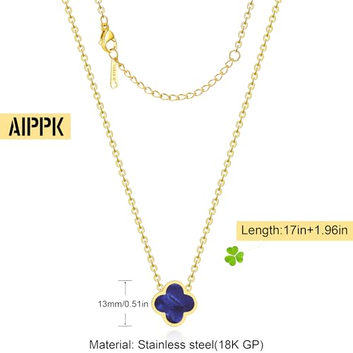 AIPPK 18K Gold Plated Clover Necklace for Women Four Leaf Clover Necklace Flower Lucky Pendant Dainty Jewelry Gifts (Dark blue) - Image 2