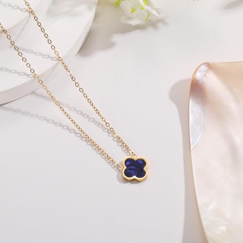 AIPPK 18K Gold Plated Clover Necklace for Women Four Leaf Clover Necklace Flower Lucky Pendant Dainty Jewelry Gifts (Dark blue) - Image 4