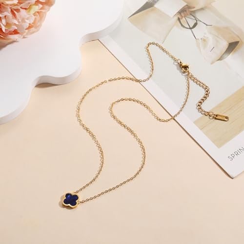 AIPPK 18K Gold Plated Clover Necklace for Women Four Leaf Clover Necklace Flower Lucky Pendant Dainty Jewelry Gifts (Dark blue) - Image 5