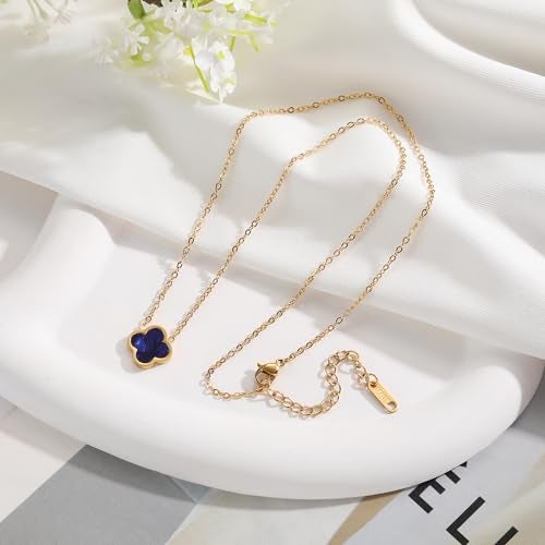 AIPPK 18K Gold Plated Clover Necklace for Women Four Leaf Clover Necklace Flower Lucky Pendant Dainty Jewelry Gifts (Dark blue) - Image 3