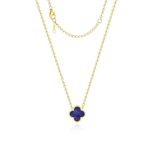 AIPPK 18K Gold Plated Clover Necklace for Women Four Leaf Clover Necklace Flower Lucky Pendant Dainty Jewelry Gifts (Dark blue) - Image 1