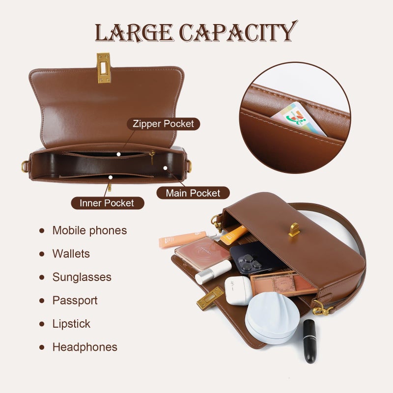 MoreFarther Shoulder Bag for Women, Genuine Leather Crossbody Bag Handbag with Removable Adjustable Straps(Coffee) - Image 5