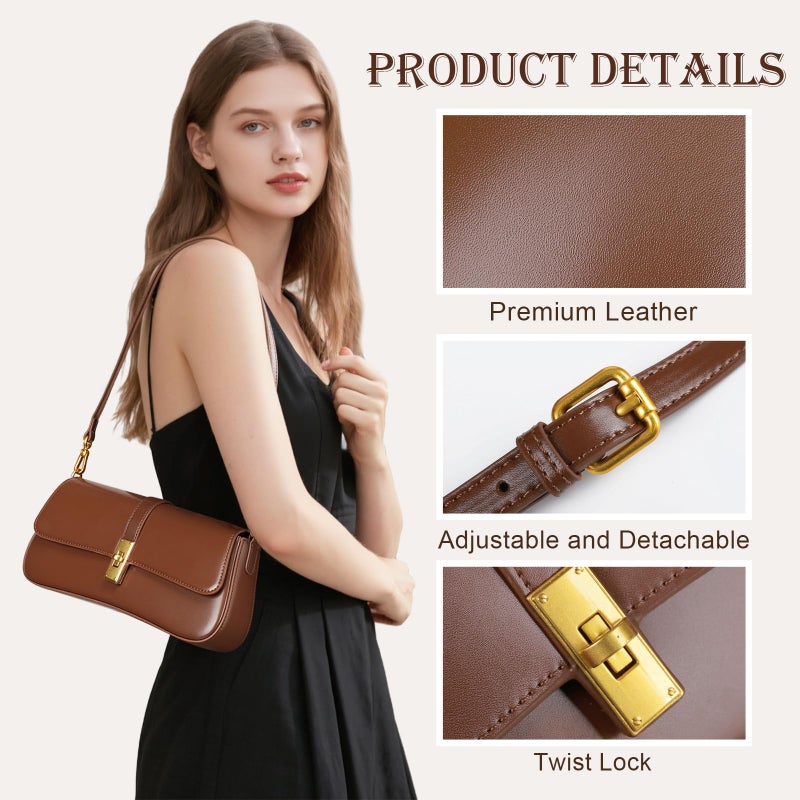 MoreFarther Shoulder Bag for Women, Genuine Leather Crossbody Bag Handbag with Removable Adjustable Straps(Coffee) - Image 3
