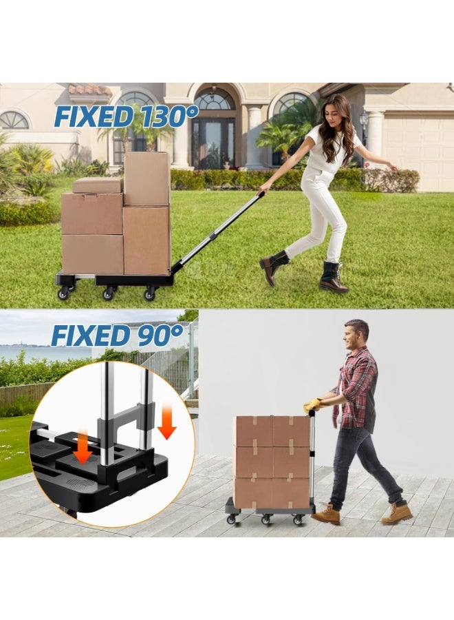 JOYBOS عربة يدوية قابلة للطي، عربة قابلة للطي للأمتعة الثقيلة التي يصل وزنها إلى 500 رطل، عربة يدوية، عربة قابلة للطي بست عجلات مع حبلين، مثالية للاستخدام في المنزل والمكتب والسفر (أسود) - Image 3