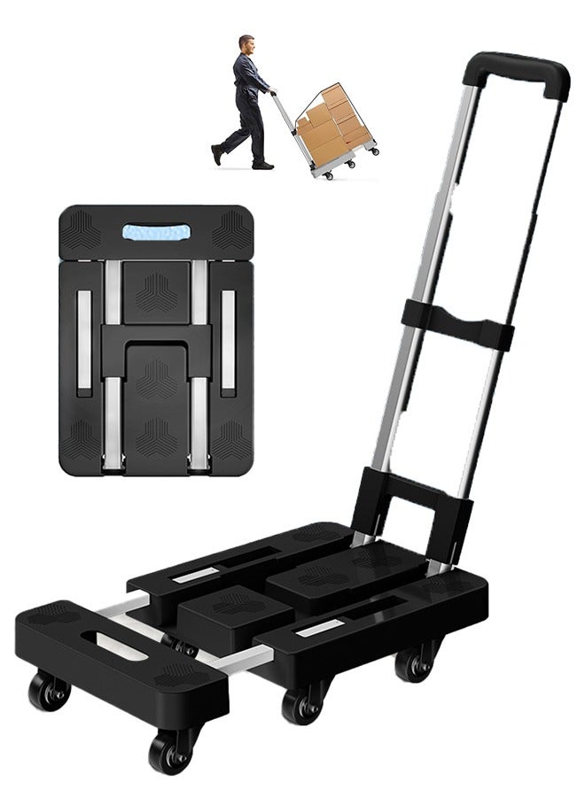 JOYBOS عربة يدوية قابلة للطي، عربة قابلة للطي للأمتعة الثقيلة التي يصل وزنها إلى 500 رطل، عربة يدوية، عربة قابلة للطي بست عجلات مع حبلين، مثالية للاستخدام في المنزل والمكتب والسفر (أسود) - Image 1