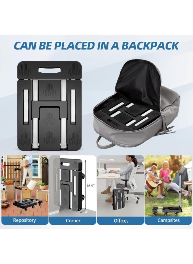 JOYBOS عربة يدوية قابلة للطي، عربة قابلة للطي للأمتعة الثقيلة التي يصل وزنها إلى 500 رطل، عربة يدوية، عربة قابلة للطي بست عجلات مع حبلين، مثالية للاستخدام في المنزل والمكتب والسفر (أسود) - Image 5