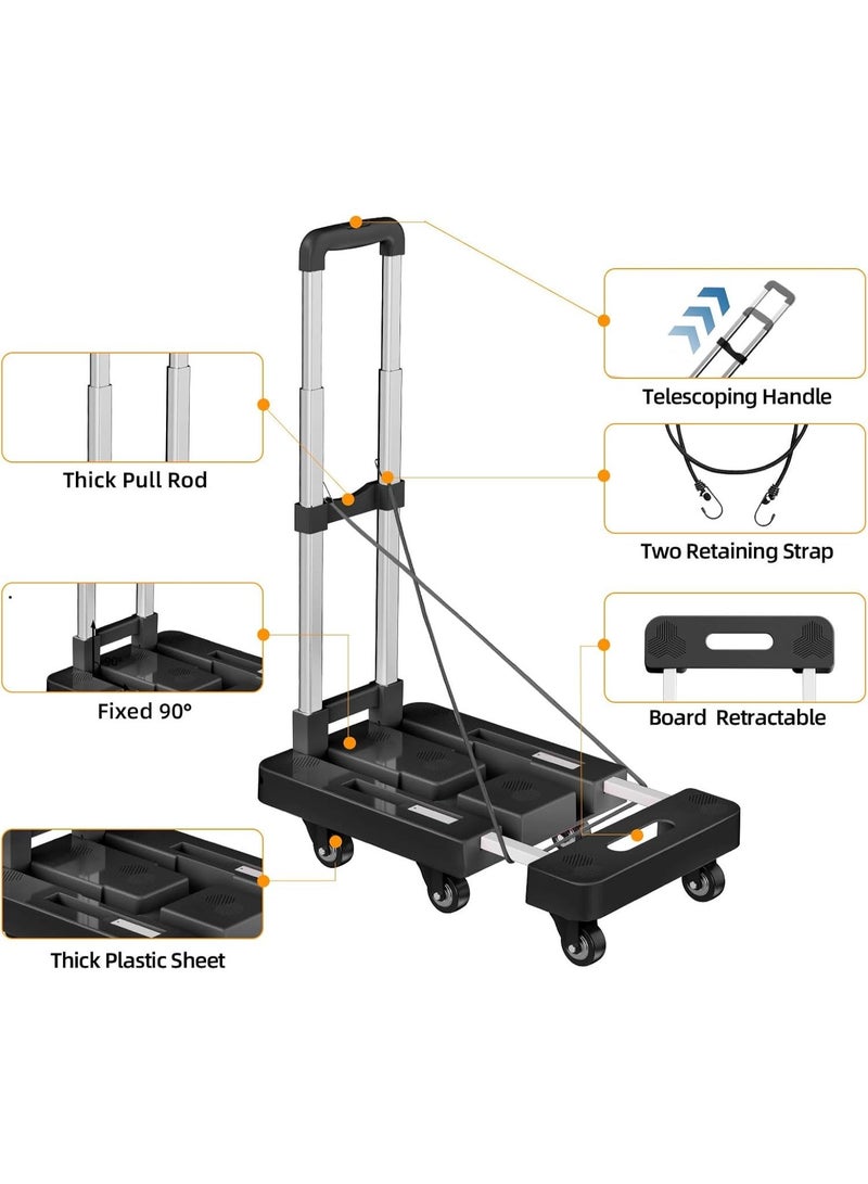 JOYBOS عربة يدوية قابلة للطي، عربة قابلة للطي للأمتعة الثقيلة التي يصل وزنها إلى 500 رطل، عربة يدوية، عربة قابلة للطي بست عجلات مع حبلين، مثالية للاستخدام في المنزل والمكتب والسفر (أسود) - Image 4