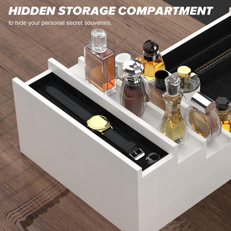 upcessory Cologne Organizer for Men, 4 Tier White Wood Perfume Organizer with Felt Lining Drawer and Hidden Compartment, Perfume Display Holder, A Gift for Men - Image 2