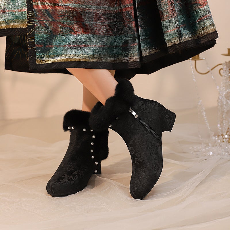 Fashion Imitation Rabbit Fur Warm Size Size 28-43 National Style Cheongsam Women'S Short Boots - Image 3